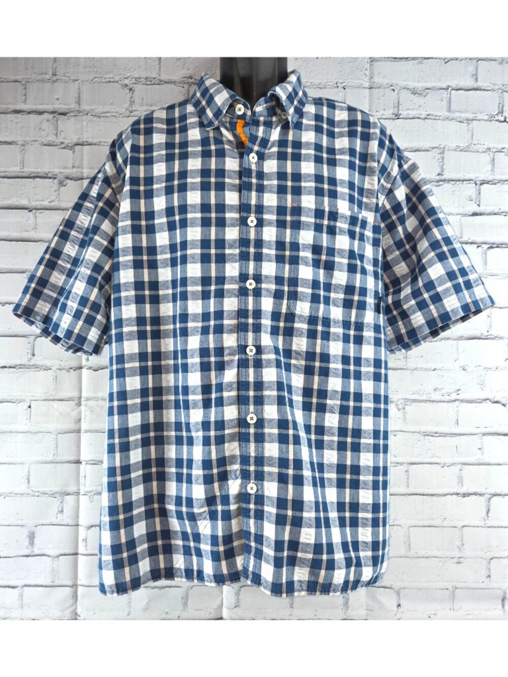 Orvis Mens Blue Plaid Short-Sleeve Button-Up Shirt XXL
